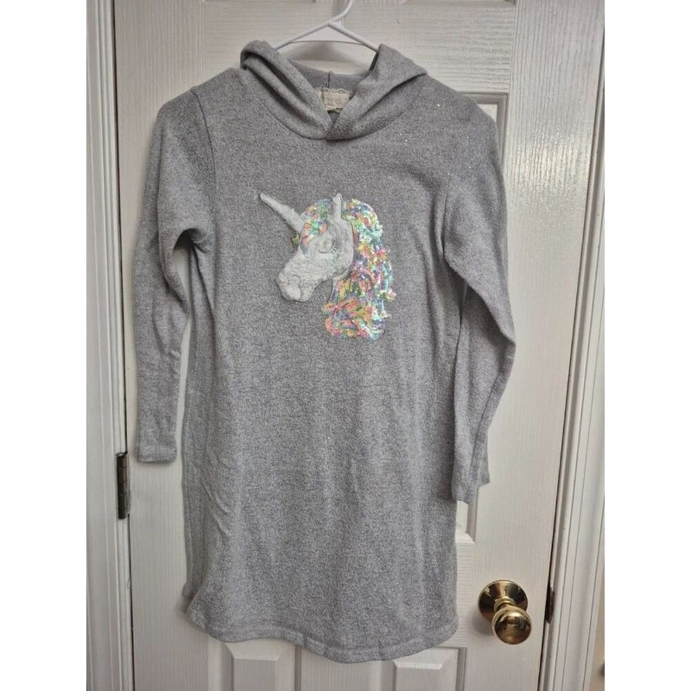 b.tween Girls Size 12 Glitter Hooded Sweater Dress Sequin Unicorn